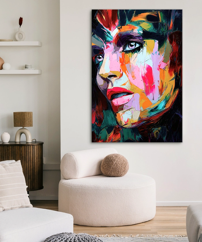 Tableau déco portrait femme visage coloré peinture pop art