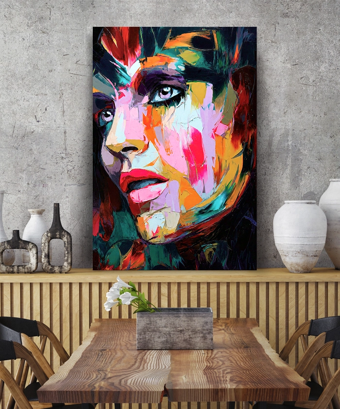 Tableau déco portrait femme visage coloré peinture pop art
