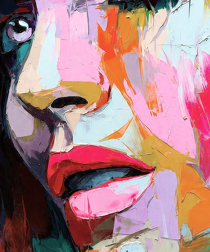 Tableau déco portrait femme visage coloré peinture pop art