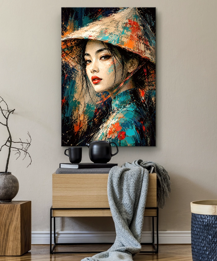 tableau portrait ethnique femme vietnamienne peinture artiste