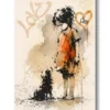 Tableau déco la petite fille et son chien Street Art Style Banksy graffiti peinture aquarelle