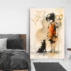 Tableau déco la petite fille et son chien Street Art Style Banksy graffiti peinture aquarelle