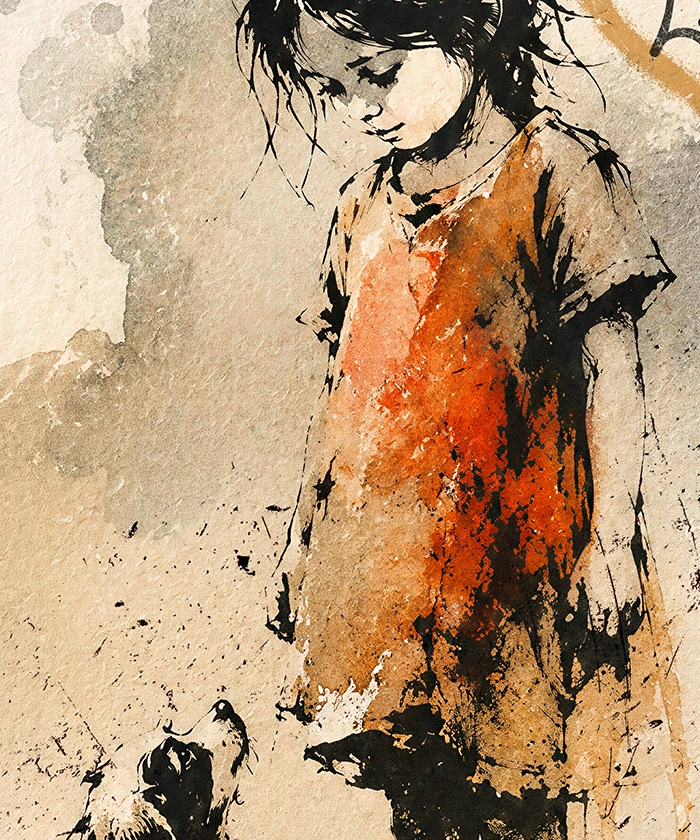 Tableau déco la petite fille et son chien Street Art Style Banksy graffiti peinture aquarelle