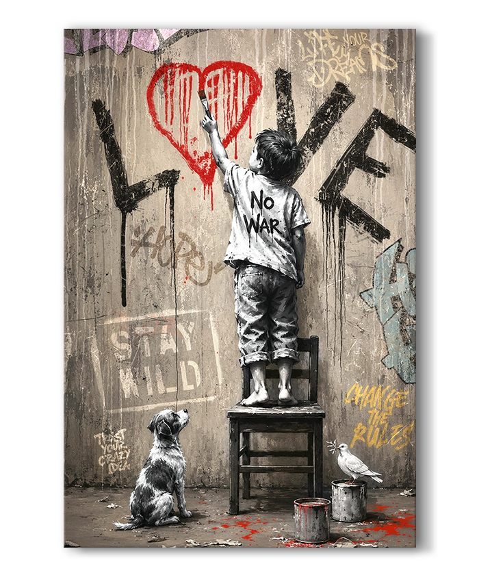 Tableau Street Art Enfant Graffiti Love Style Banksy artiste