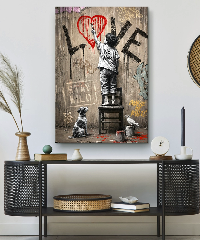 Tableau Street Art Enfant Graffiti Love Style Banksy artiste