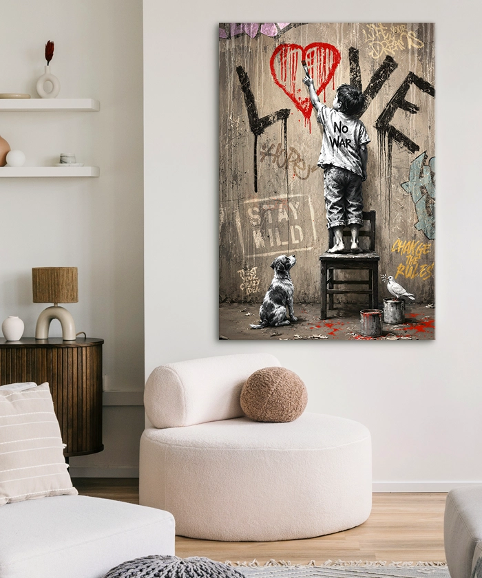Tableau Street Art Enfant Graffiti Love Style Banksy artiste