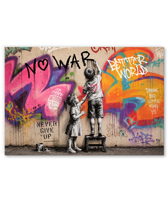tableau Street Art Enfants No War Graffiti style Banksy artiste