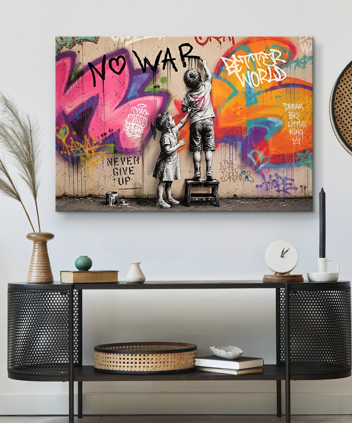 tableau Street Art Enfants No War Graffiti style Banksy artiste