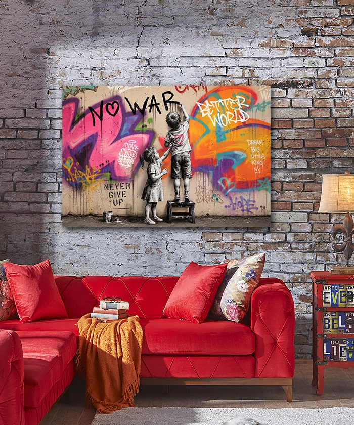 tableau Street Art Enfants No War Graffiti style Banksy artiste