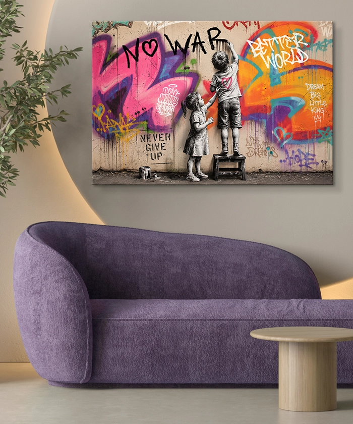 tableau Street Art Enfants No War Graffiti style Banksy artiste