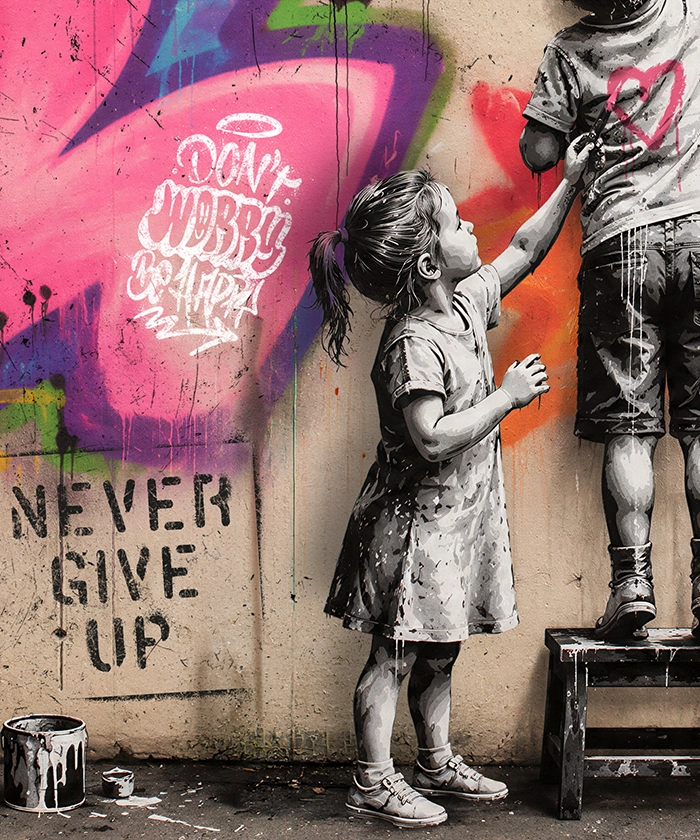 tableau Street Art Enfants No War Graffiti style Banksy artiste