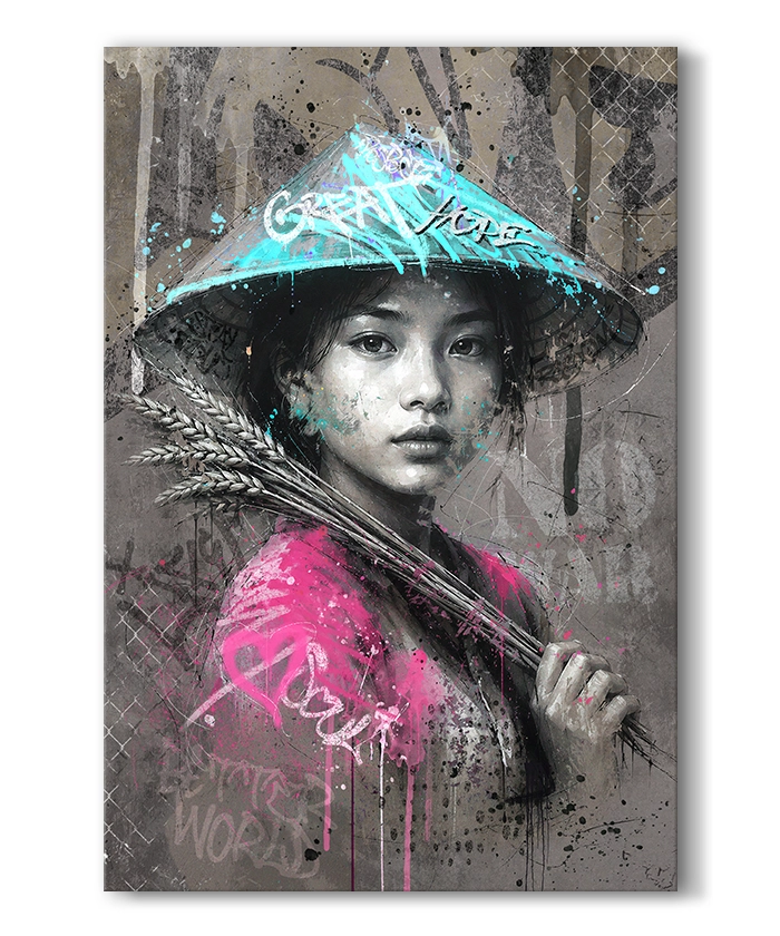 Tableau Street Art Portrait Ethnique Vietnamienne graffiti