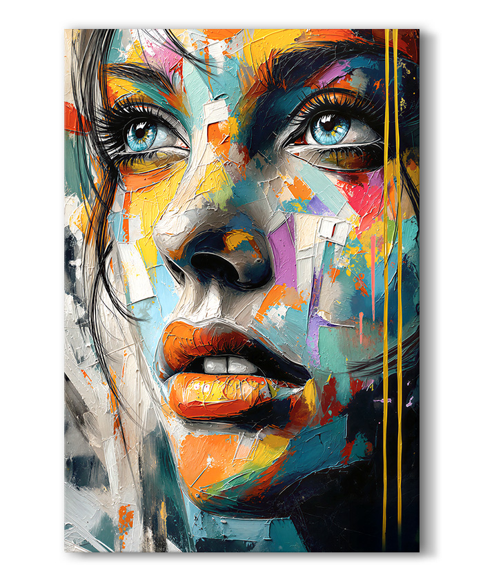 tableau deco portrait peinture femme visage huile pop art