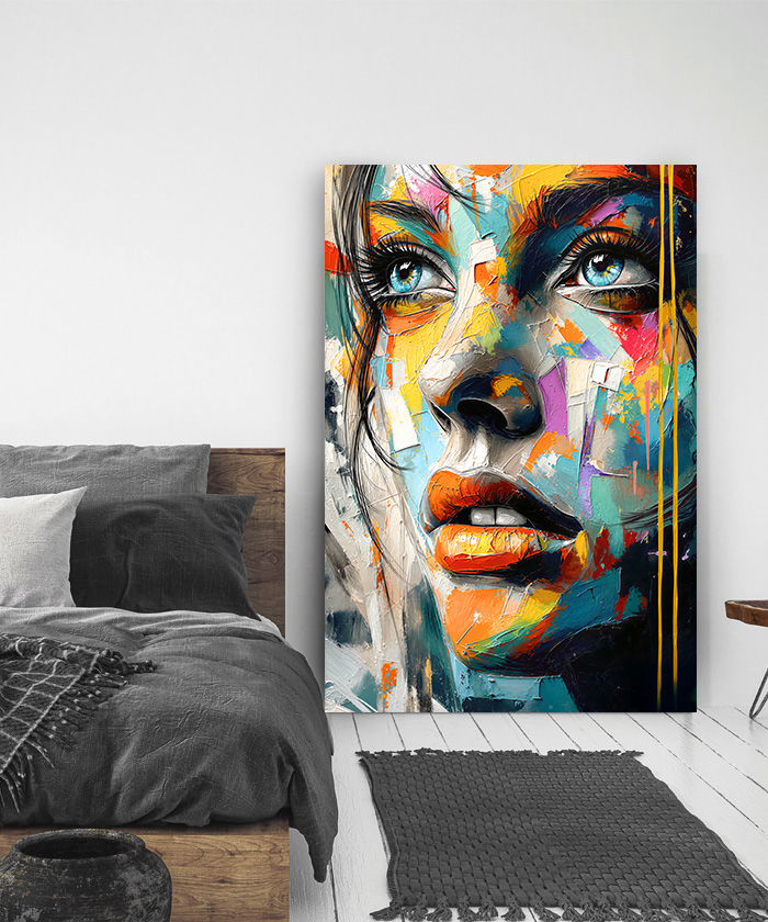 tableau deco portrait peinture femme visage huile pop art