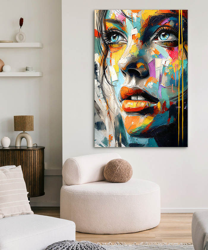 tableau deco portrait peinture femme visage huile pop art